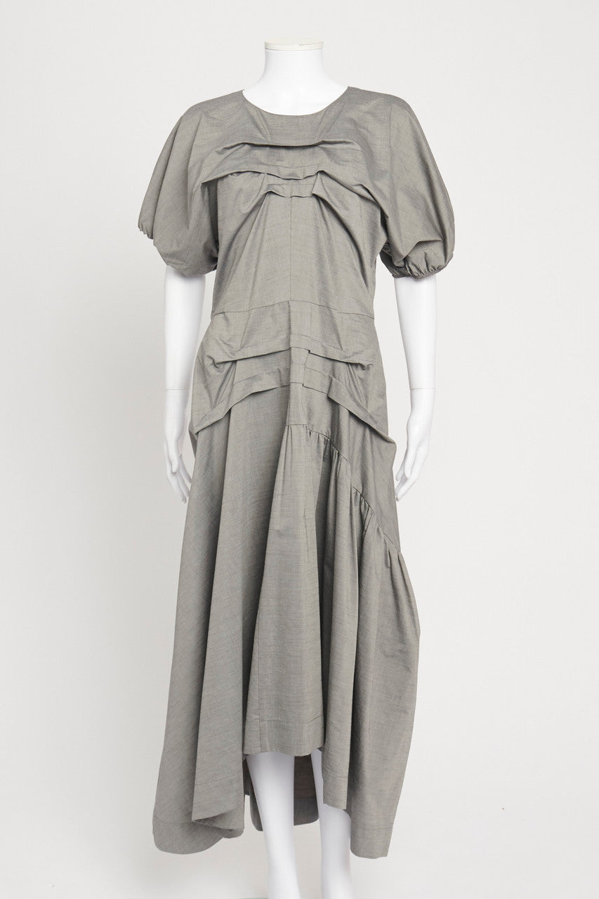 Grey Cotton Blend Gathered Preowned Maxi Dress