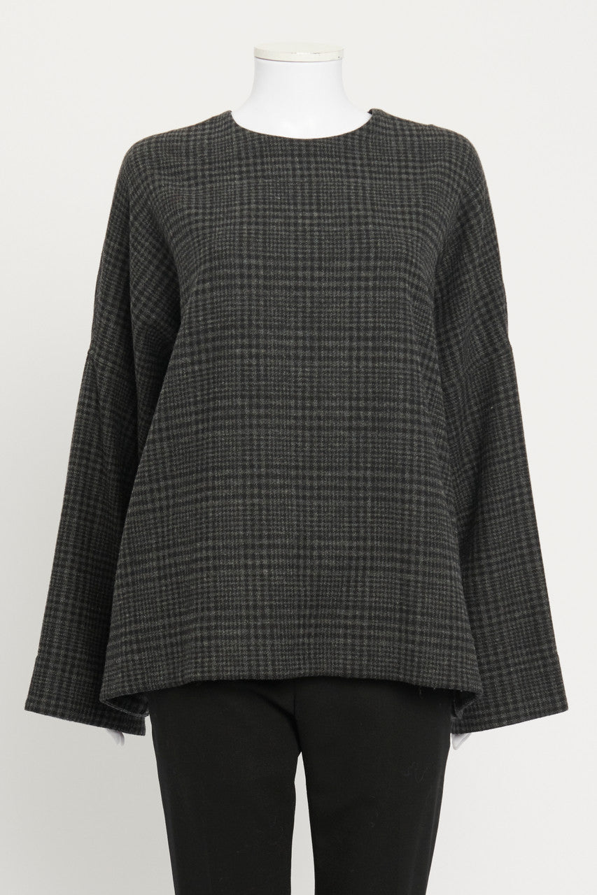 Hiver 2015 Charcoal Grey Wool Plaid Oversized Preowned Top