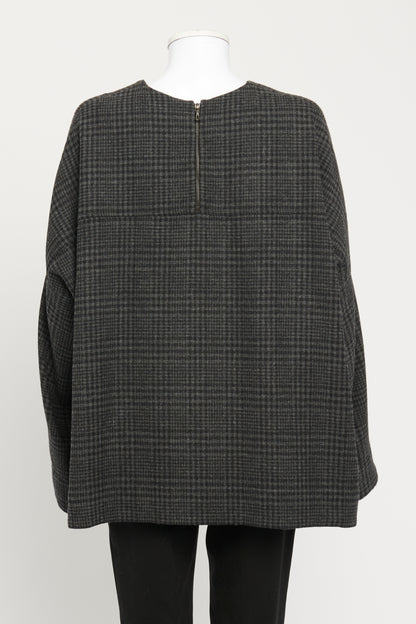 Hiver 2015 Charcoal Grey Wool Plaid Oversized Preowned Top