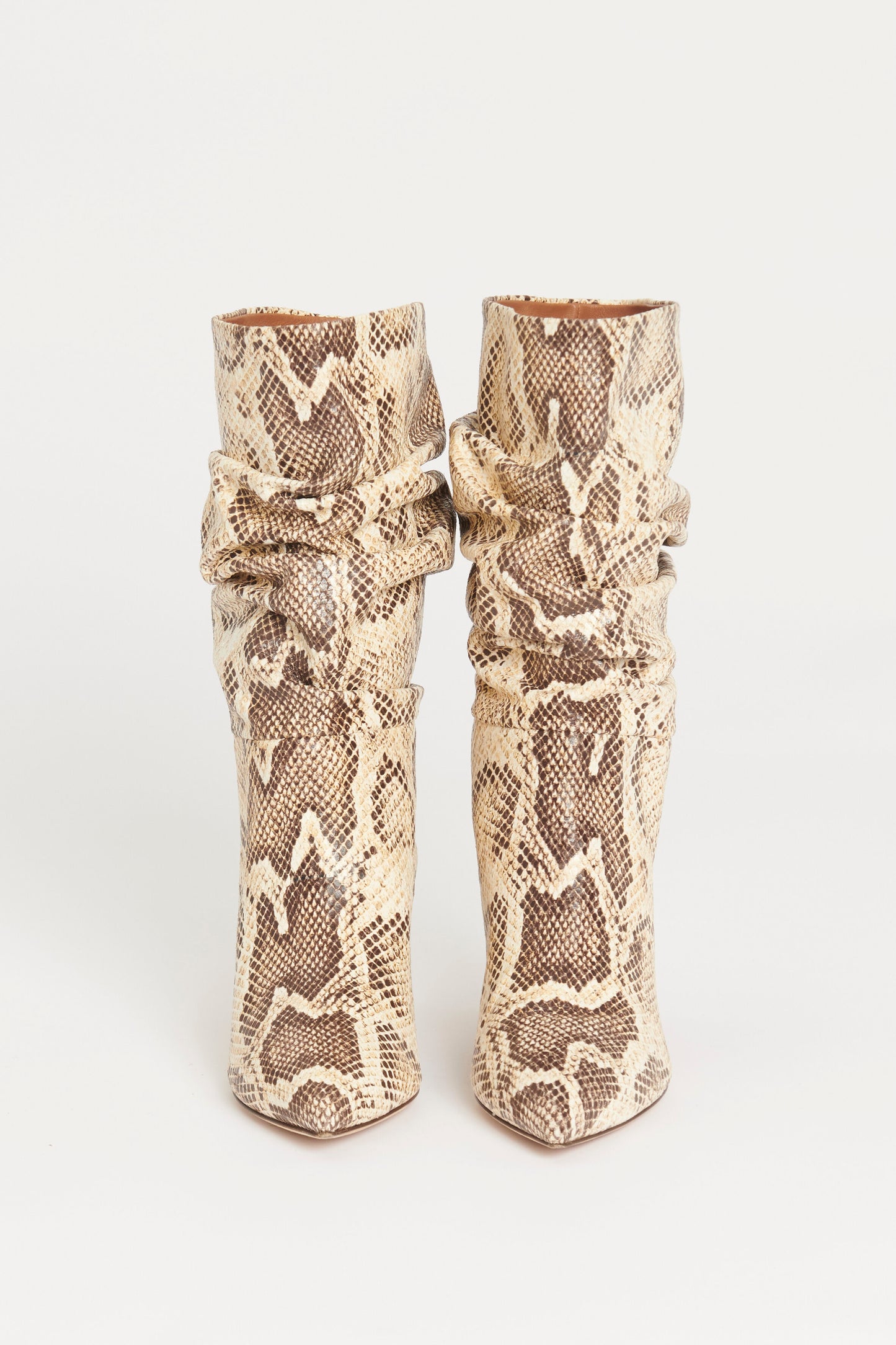 Snake-Effect Leather Slouchy Preowned Calf Boots