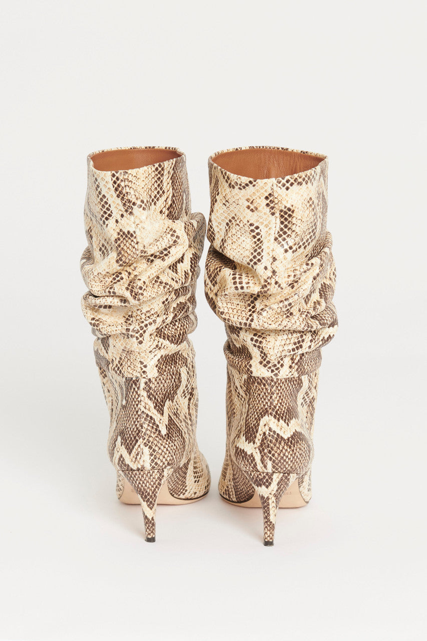 Snake-Effect Leather Slouchy Preowned Calf Boots