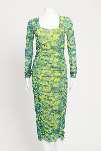 Green Floral Recycled Nylon Preowned Midi Dress