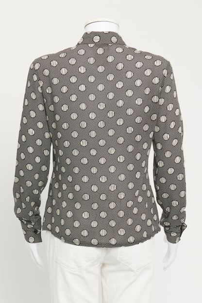 Black and White Silk Circle Printed Preowned Shirt