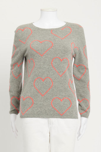 Grey Cashmere Heart Embroidered Preowned Jumper