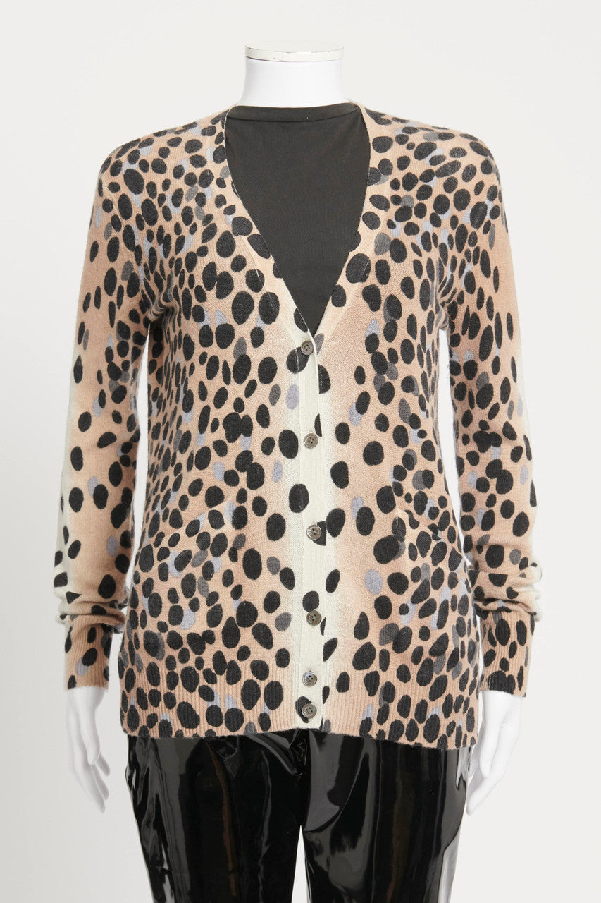 Brown Cashmere Abstract Animal Print Preowned Cardigan