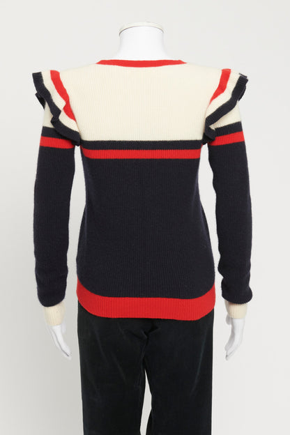 Cream, Navy and Red Frill Shoulder Preowned Jumper