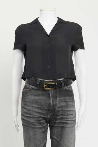 Black Silk Preowned Cropped Blouse