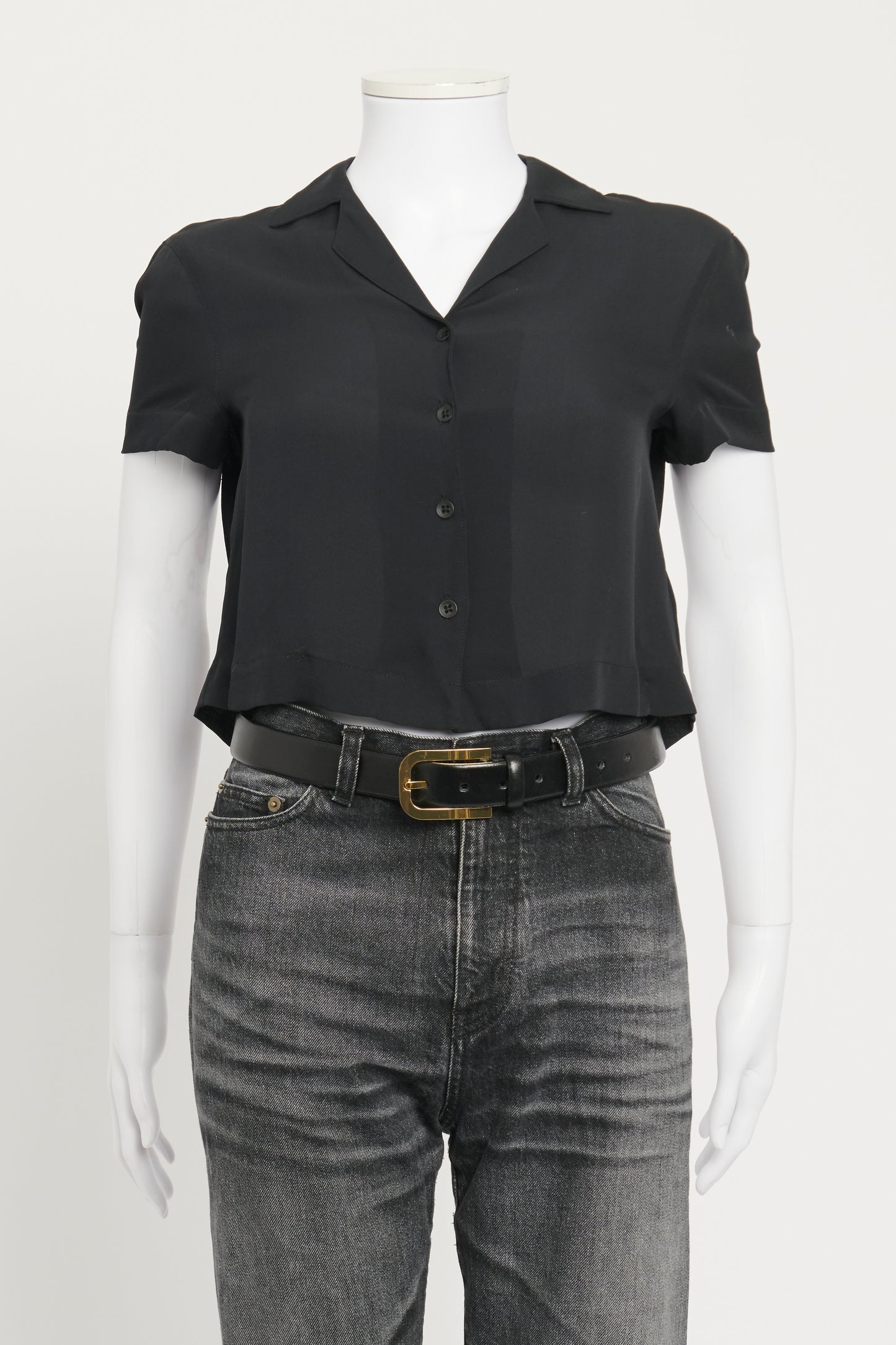 Black Silk Preowned Cropped Blouse