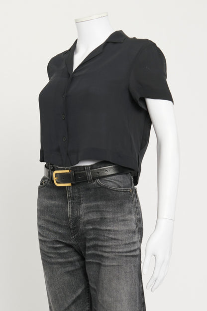 Black Silk Preowned Cropped Blouse