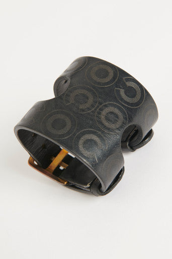 Black 2001 Vintage Leather Coco Print Preowned Cuff