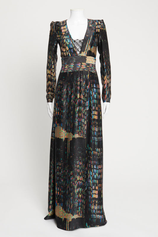 Black Silk Multi Coloured Preowned Maxi Dress