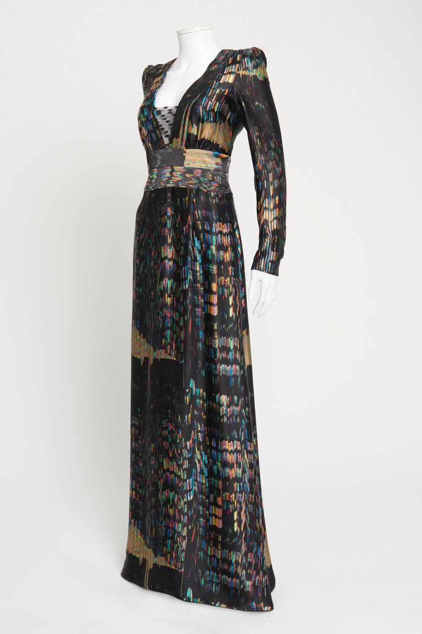 Black Silk Multi Coloured Preowned Maxi Dress