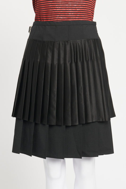 Black Wool and Silk Double Layered Preowned Kilt