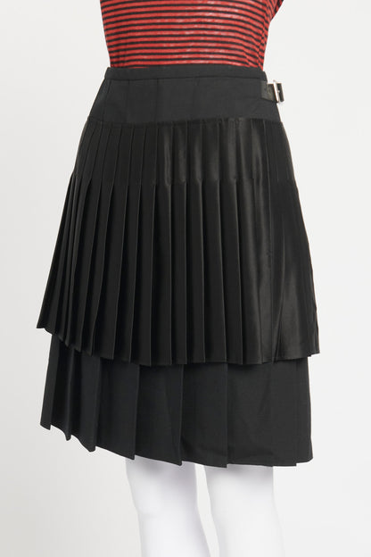 Black Wool and Silk Double Layered Preowned Kilt