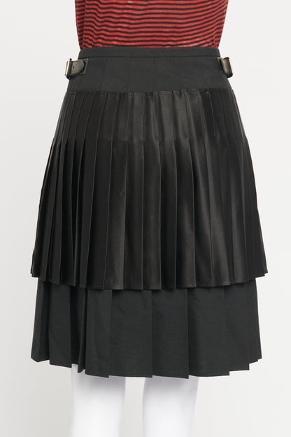Black Wool and Silk Double Layered Preowned Kilt