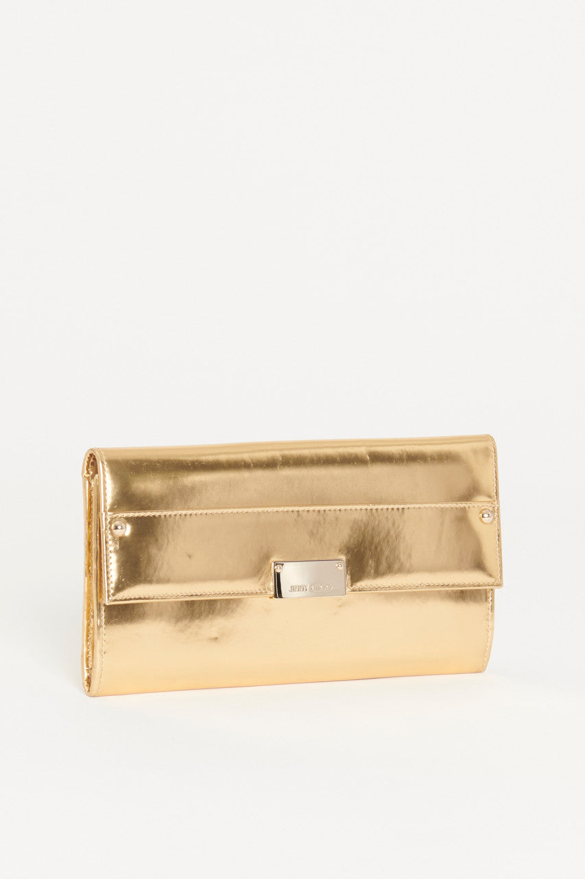Metallic Gold Leather Reese Preowned Wallet Clutch