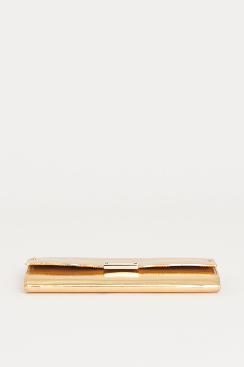 Metallic Gold Leather Reese Preowned Wallet Clutch