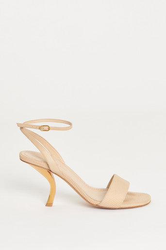 Beige Thread Preowned Sandals with Sculptural Gold Heel