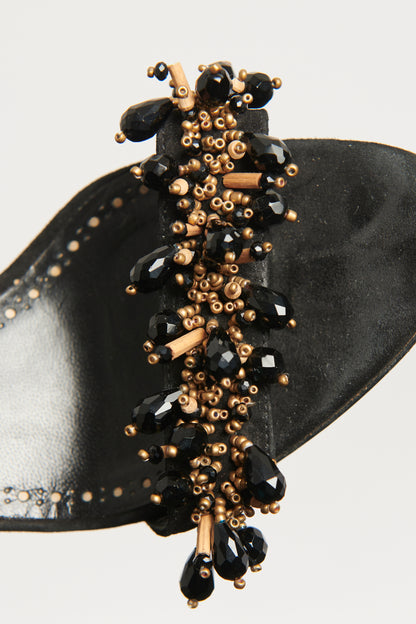 Black Suede Bead Embellished Preowned Sandals