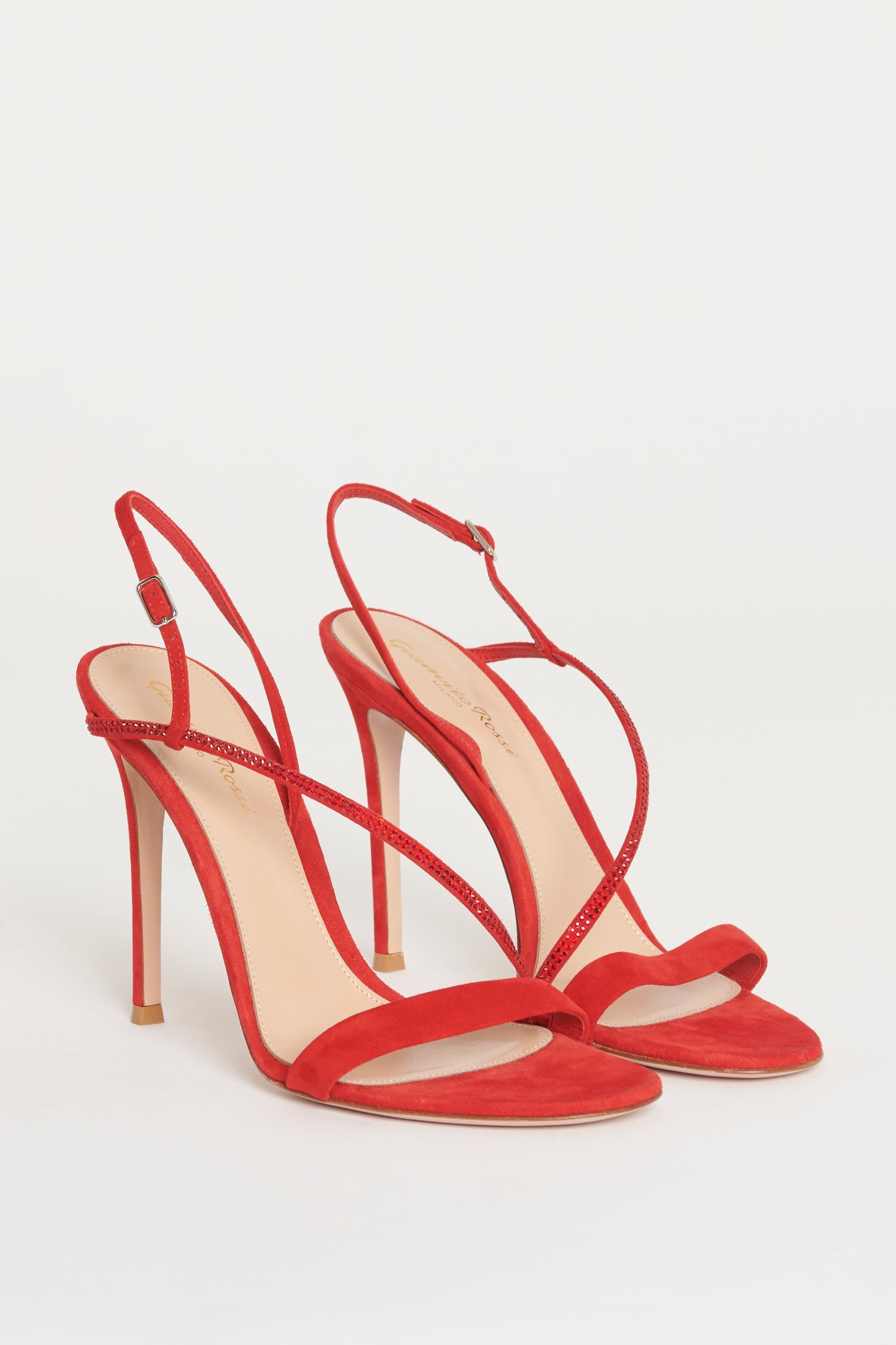 Red Suede Strappy Crystal Embellished Preowned Pumps
