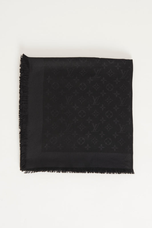 Black Monogram Silk and Wool Preowned Shawl