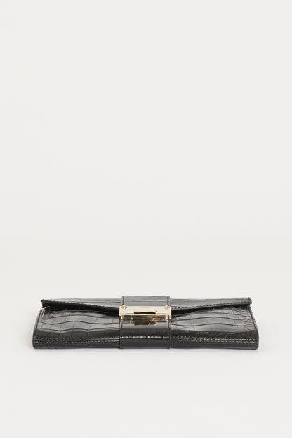 Black Rivera Croc Embossed Preowned Clutch