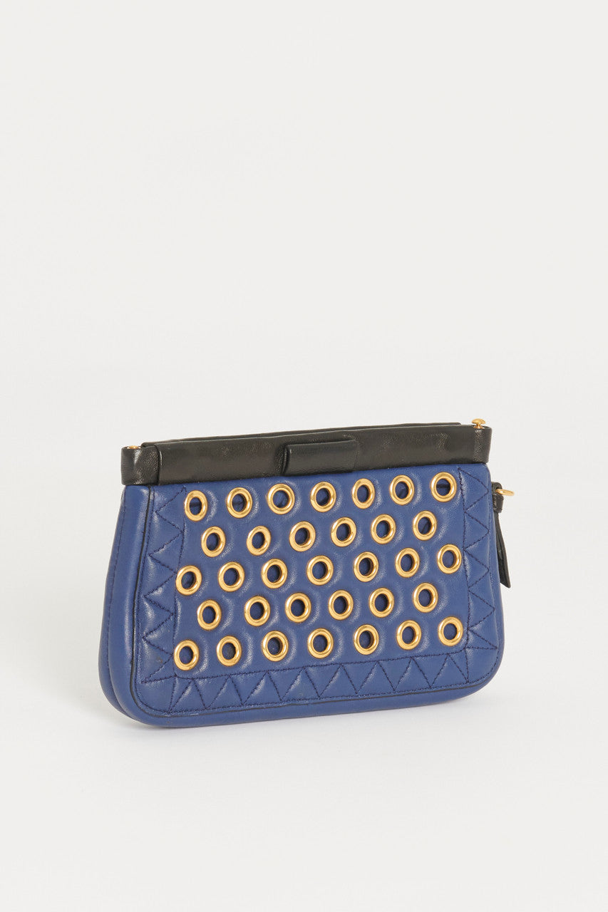 Blue Leather Gold Rings Preowned Clutch
