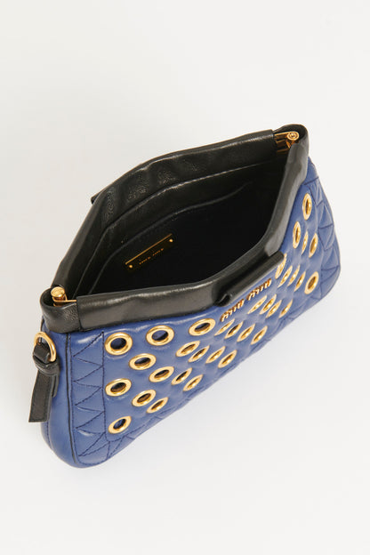 Blue Leather Gold Rings Preowned Clutch
