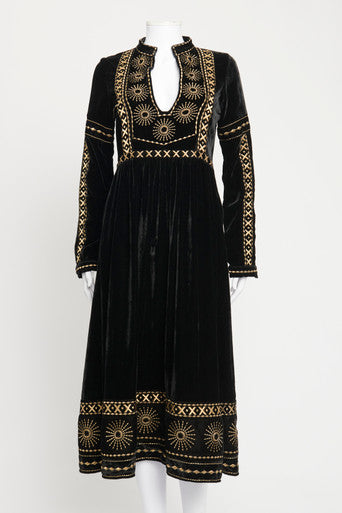 Black and Gold Embroidered Sara Preowned Folk Dress