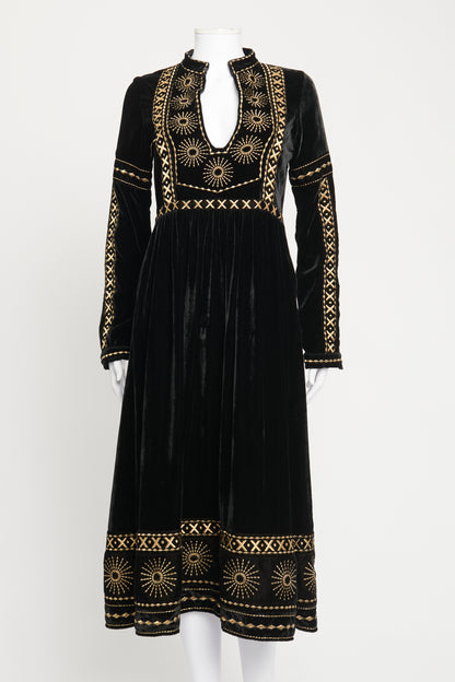 Black and Gold Embroidered Sara Preowned Folk Dress