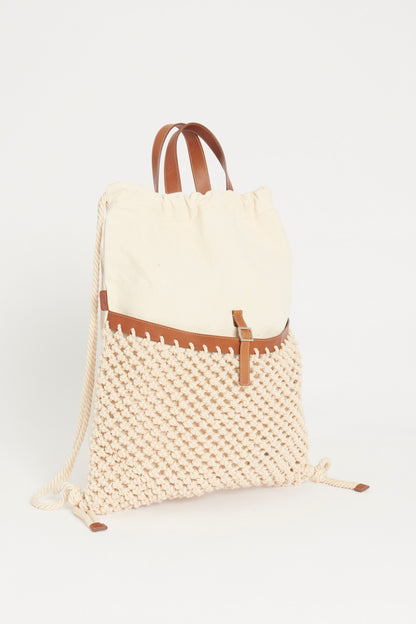 Cream Drawstring Net Canvas Preowned Backpack