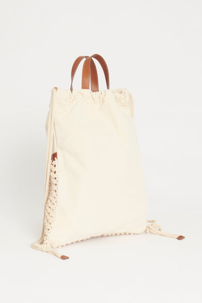Cream Drawstring Net Canvas Preowned Backpack