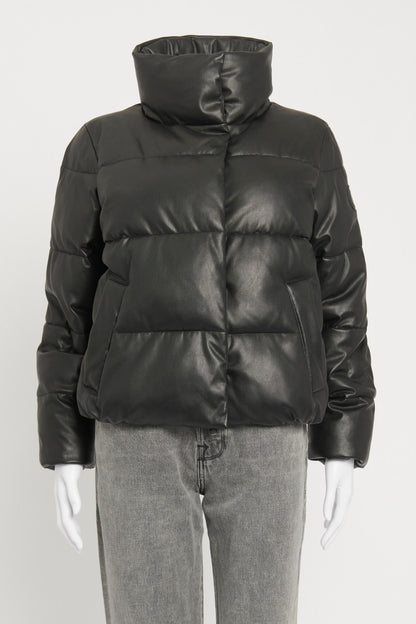 Black Leather Look Preowned Puffer Jacket