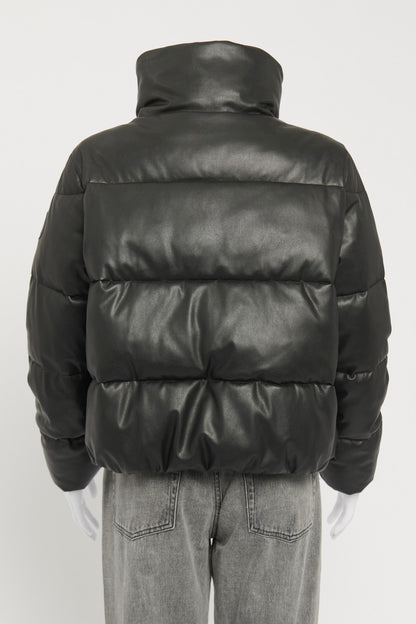 Black Leather Look Preowned Puffer Jacket