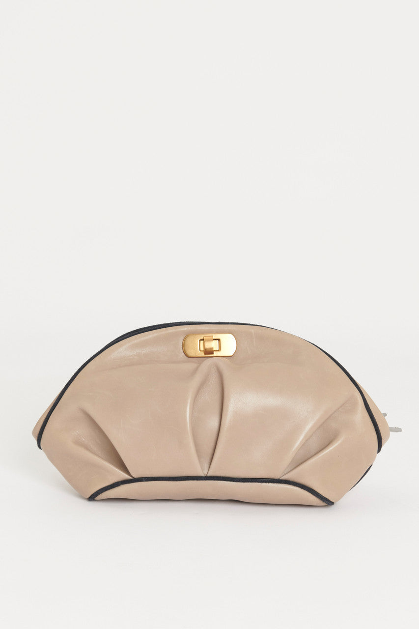 Taupe Ruched Half Moon Preowned Clutch
