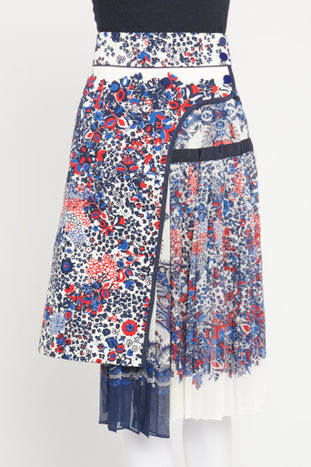 Blue, Red and White Floral Print Preowned Midi Skirt
