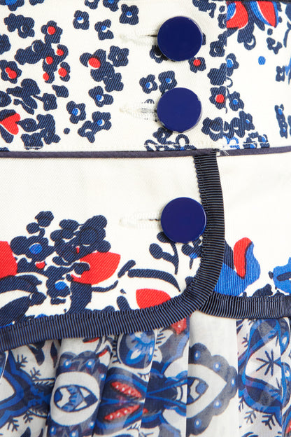 Blue, Red and White Floral Print Preowned Midi Skirt