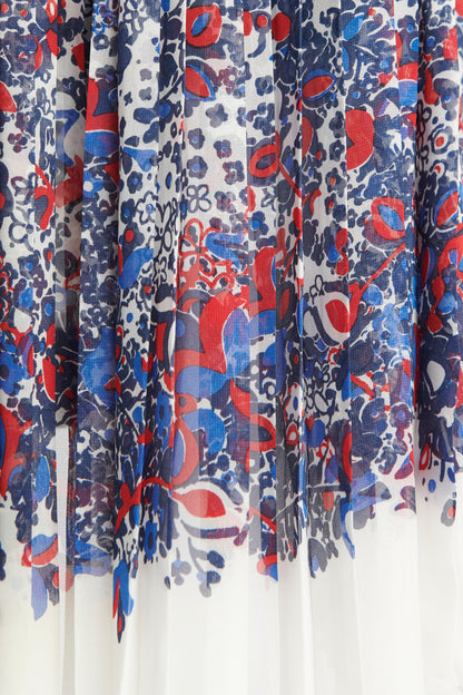 Blue, Red and White Floral Print Preowned Midi Skirt