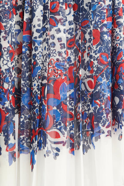 Blue, Red and White Floral Print Preowned Midi Skirt