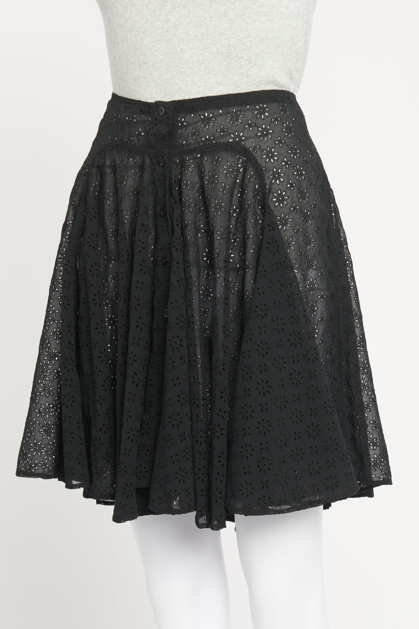 Black Broderie Anglaise Semi Sheer Preowned Skater Skirt