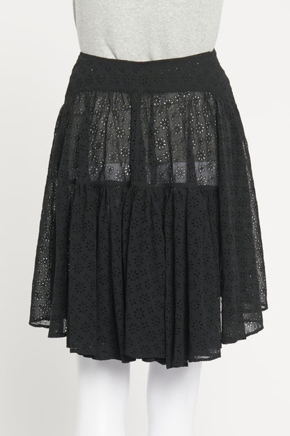 Black Broderie Anglaise Semi Sheer Preowned Skater Skirt