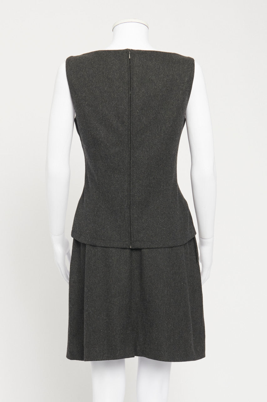 Grey Wool Preowned A-Line Skirt Suit