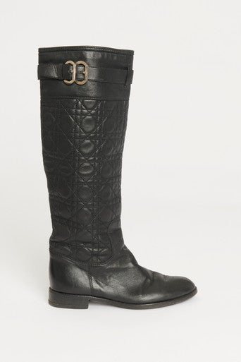 Black Leather Preowned Knee Boots