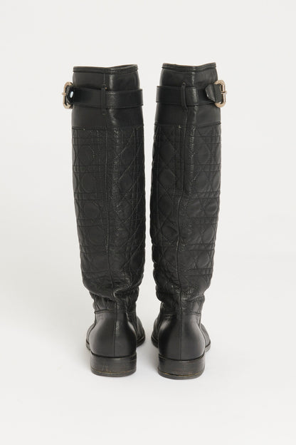 Black Leather Preowned Knee Boots
