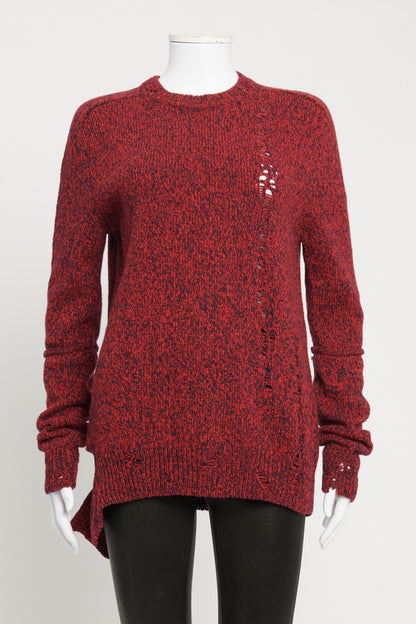 Red and Blue Mark Knit Distressed Preowned Jumper