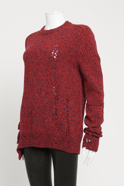 Red and Blue Mark Knit Distressed Preowned Jumper