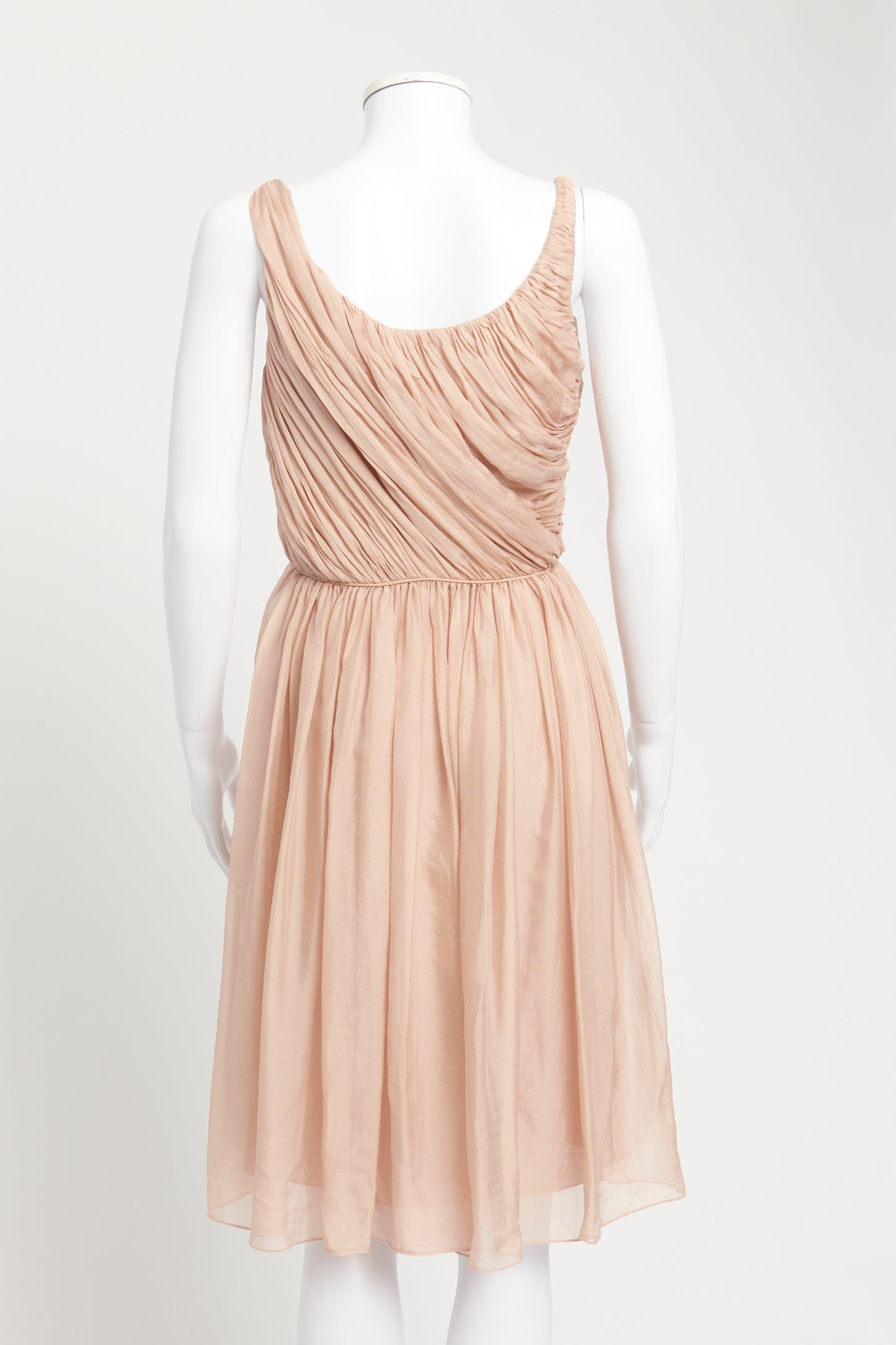 Pink Silk Draped Bodice Knee Length Preowned Dresses