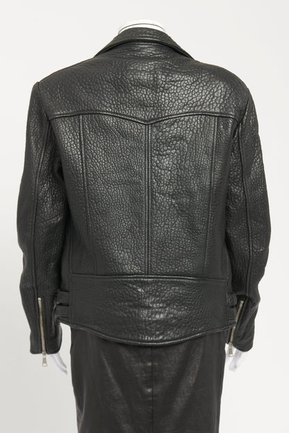 Black Grained Leather Preowned Biker Jacket