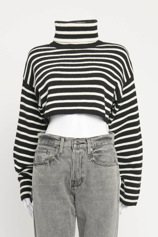 Black And White Striped Crop Preowned Jumper