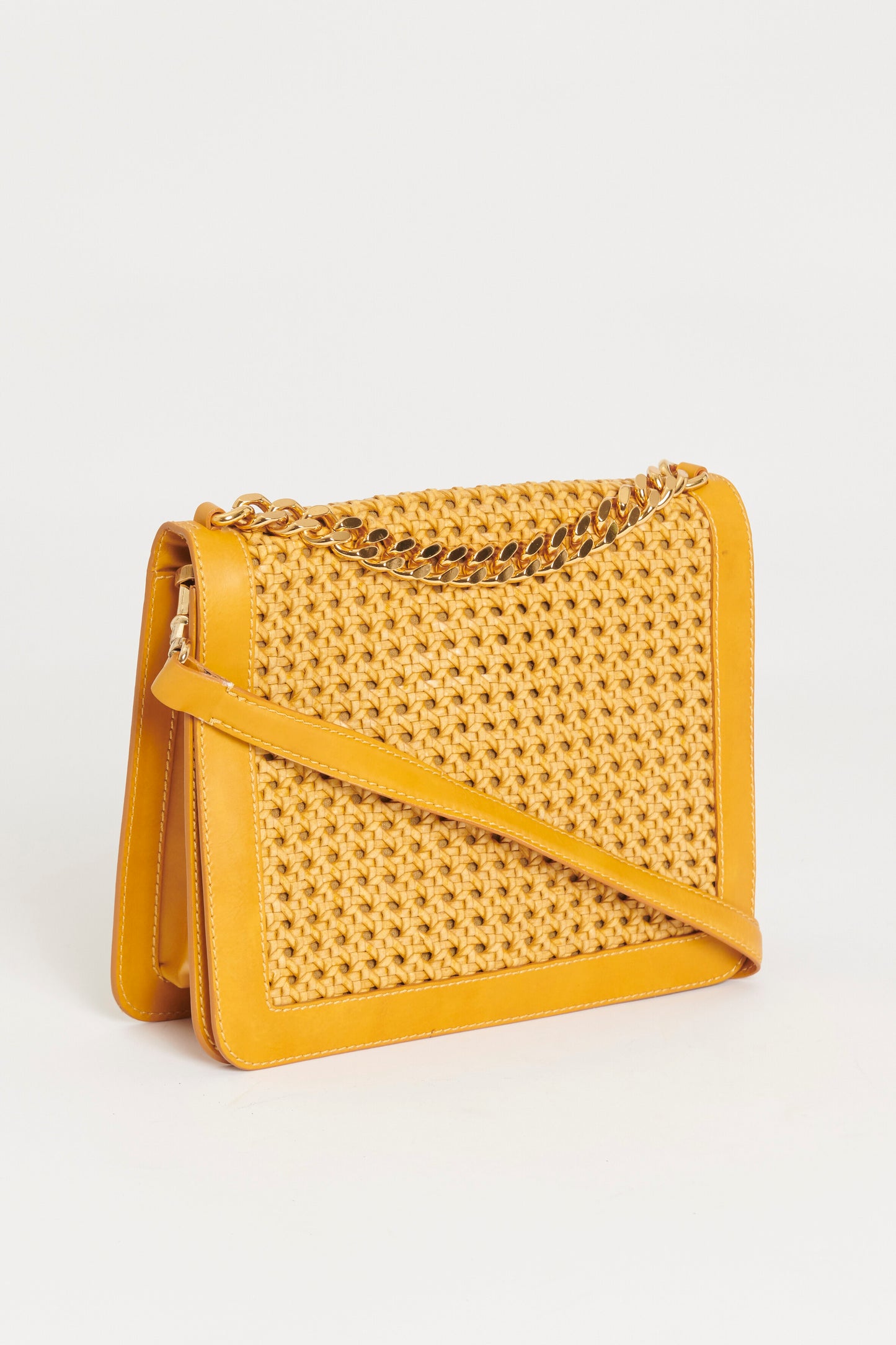 Yellow Vegetarian Leather Braided Preowned Bag
